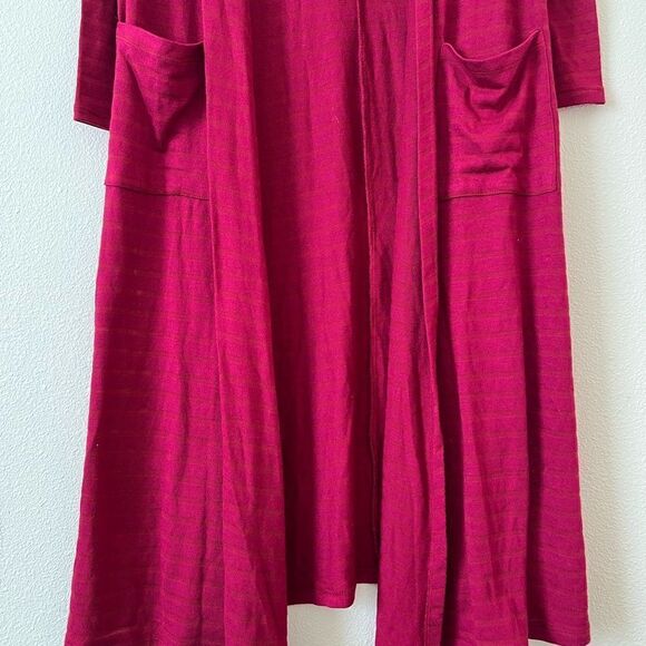 LuLaRoe Sarah Duster Cardigan Open Front Size XS Maroon Striped Pockets - Picture 8 of 9